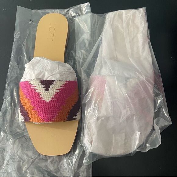 LOFT NIB Ikat Slide Sandals, women’s size 11, pink/orange print - Picture 4 of 14